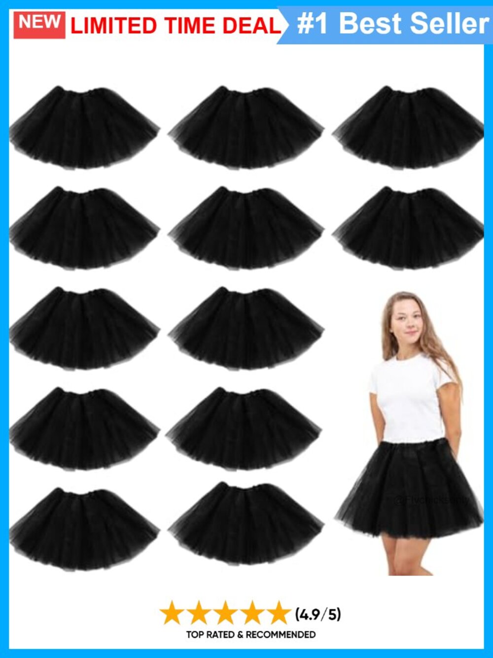 12 Pack Layered Tulle Tutu Skirts Elastic Ballet Dance Costume Skirt